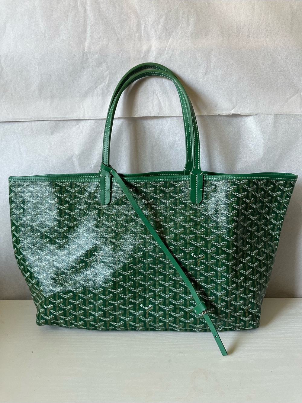 Goyard Paris Green Chevron Tote Shoulder Bag